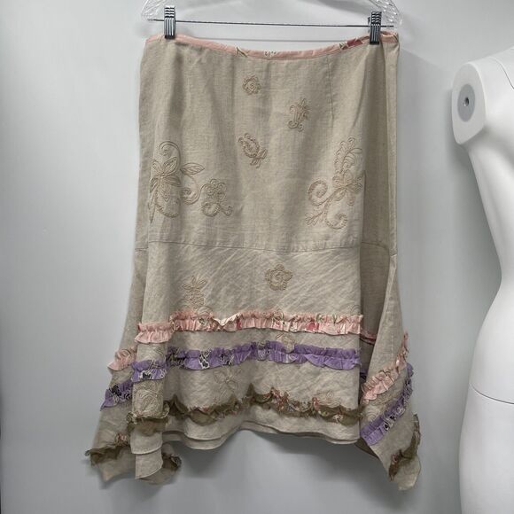 J Jill Women Skirt 16P Linen Mermaid Handkerchief Floral Embellished Cottage - Picture 5 of 12